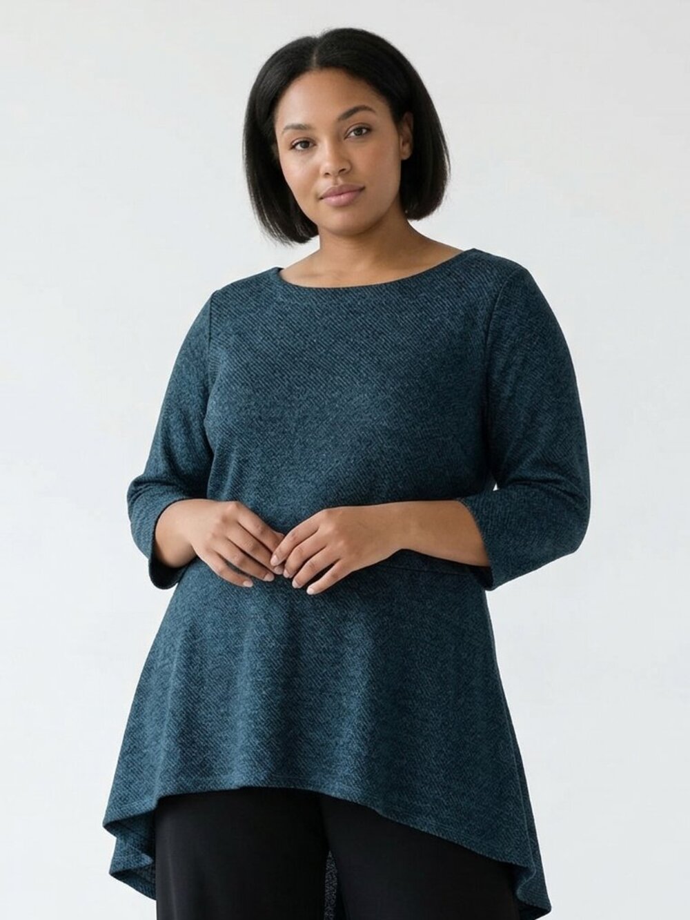 Lane Bryant Tunic Blouse Knit Blue Hi-Low Belted Minimalist 22/24